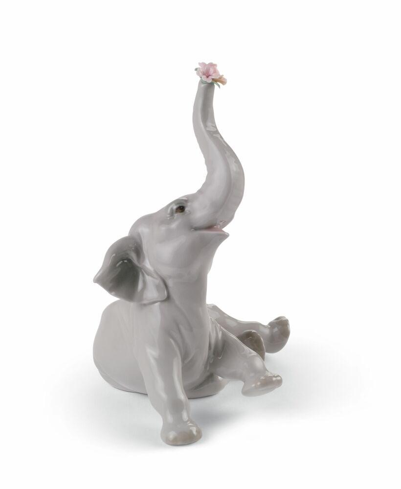 Lladro Inspiration Default Baby Elephant with Pink Flower