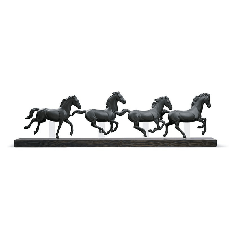 Lladro Inspiration Galloping Herd Horses (Black)