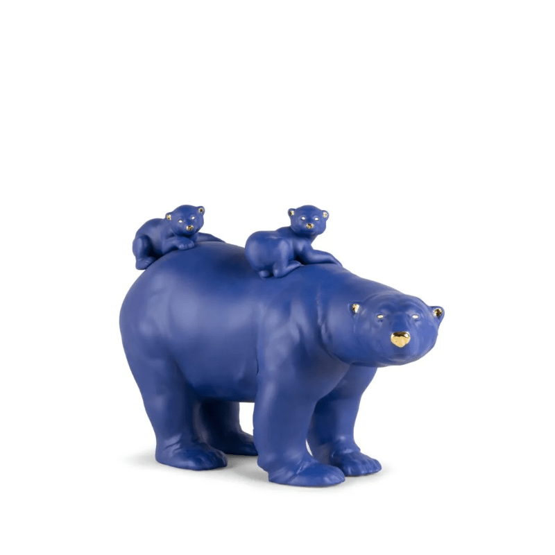 Lladro Inspiration Mummy Bear and Babies Blue Gold. Limited Edition