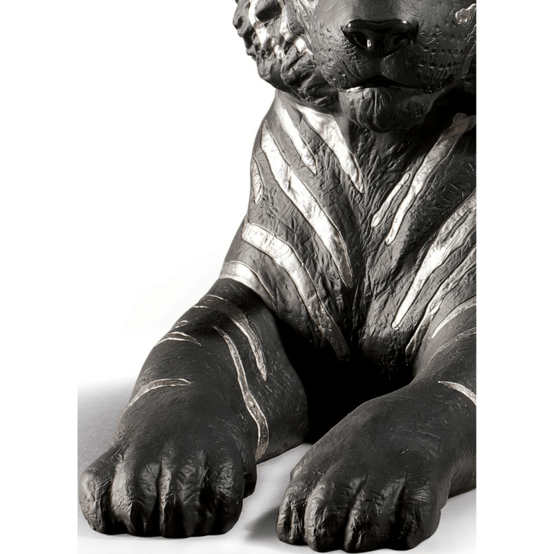 Lladro Inspiration Tiger. Silver Lustre and Black