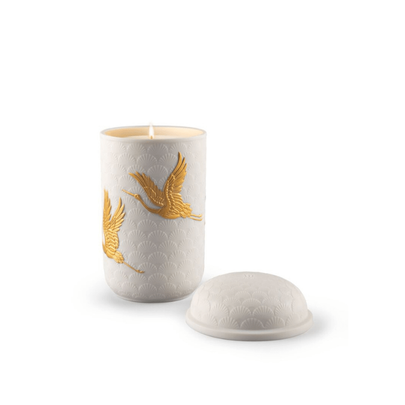 Lladro Home Accessories Default Golden Cranes Candle. Redwood Fire Scent