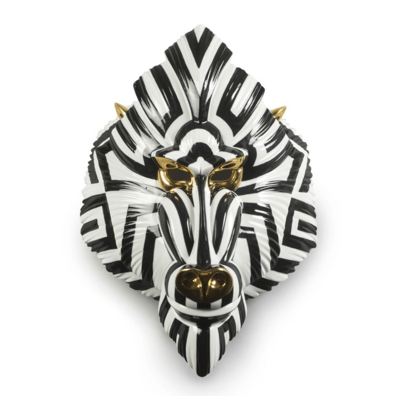 Lladro Home Accessories Default Mandrill Mask. Black and Gold