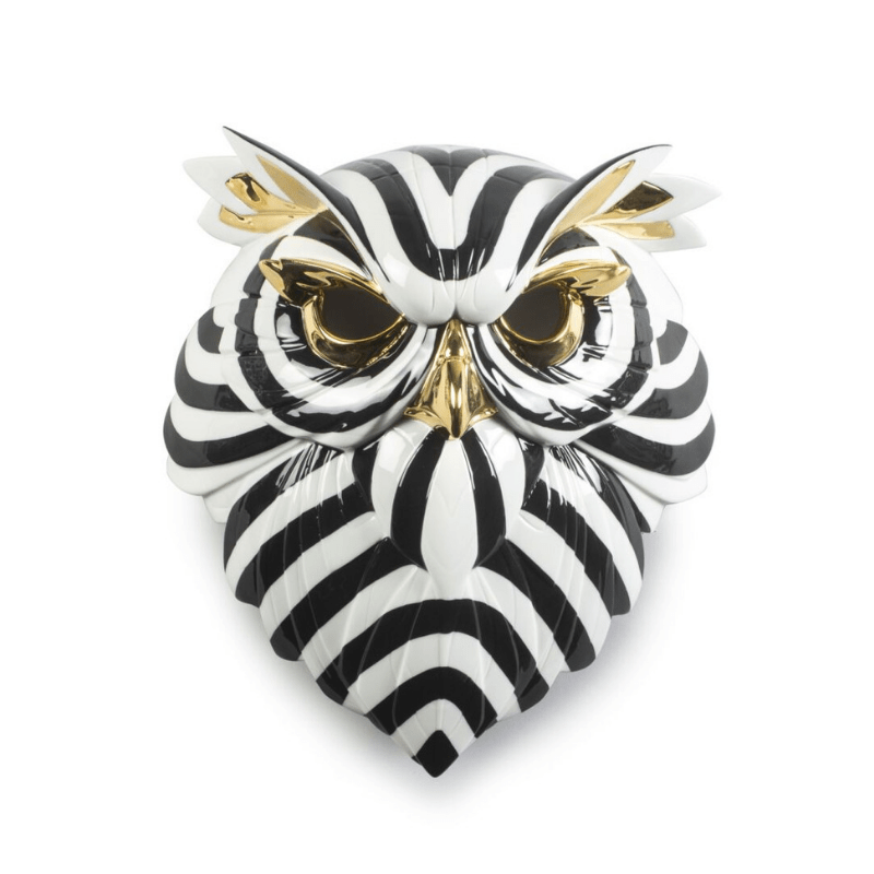 Lladro Home Accessories Default Owl Mask. Black and Gold