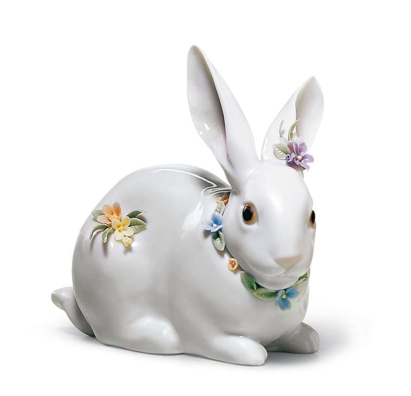 Lladro Inspiration Default Attentive Bunny With Flowers
