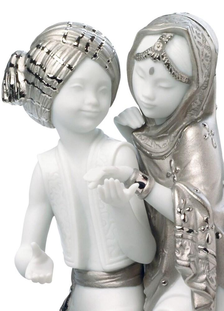 Lladro Inspiration Default Hindu Children Figurine. Silver Lustre