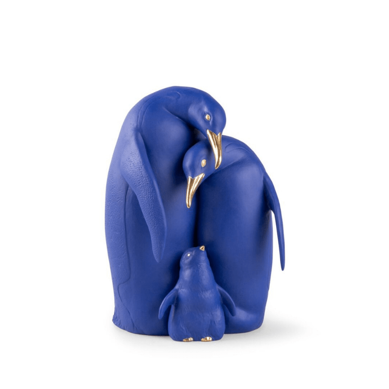 Lladro Inspiration Default Penguin Family Sculpture. Limited Edition. Blue and Gold