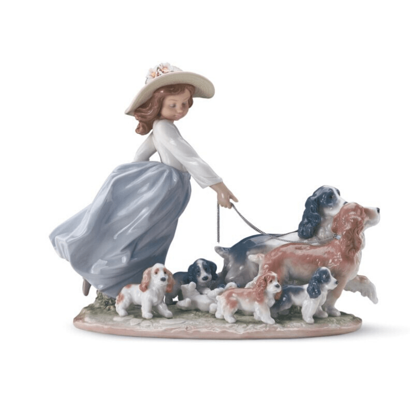 Lladro Inspiration Default Puppy Parade Girl with Dogs Figurine