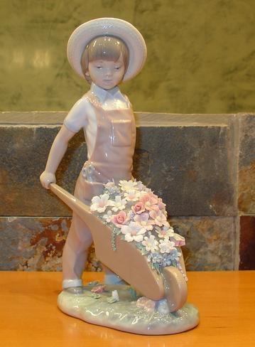 Lladro Inspiration Default Wheelbarrow with Flowers Boy Figurine