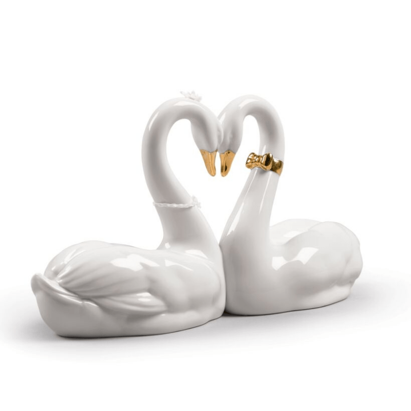 Lladro Inspiration Endless Love Swans. Golden Lustre