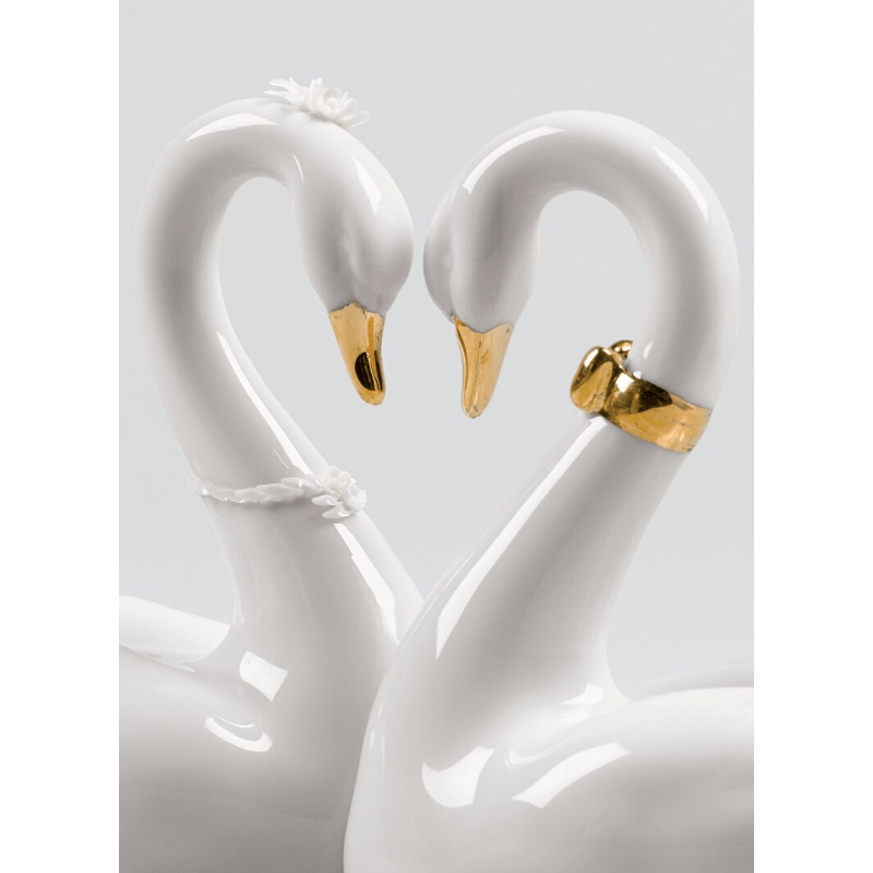 Lladro Inspiration Endless Love Swans. Golden Lustre