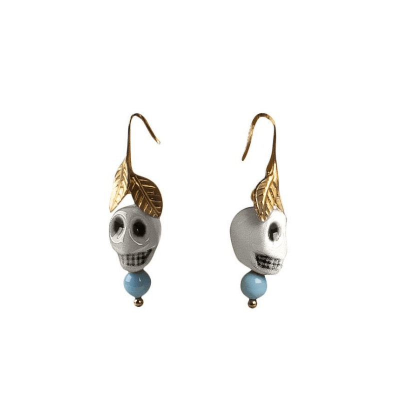 Lladro Inspiration Frida Kahlo Skull Earrings. White