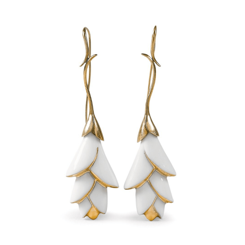 Lladro Inspiration Heliconia Long Earrings. White