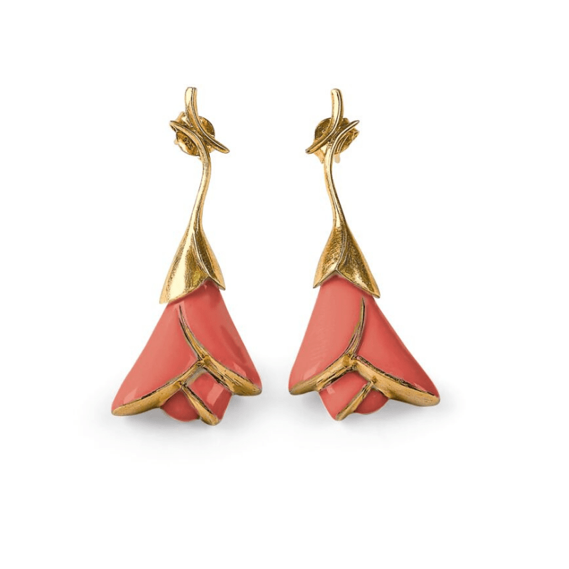 Lladro Inspiration Heliconia Short Earrings. Coral