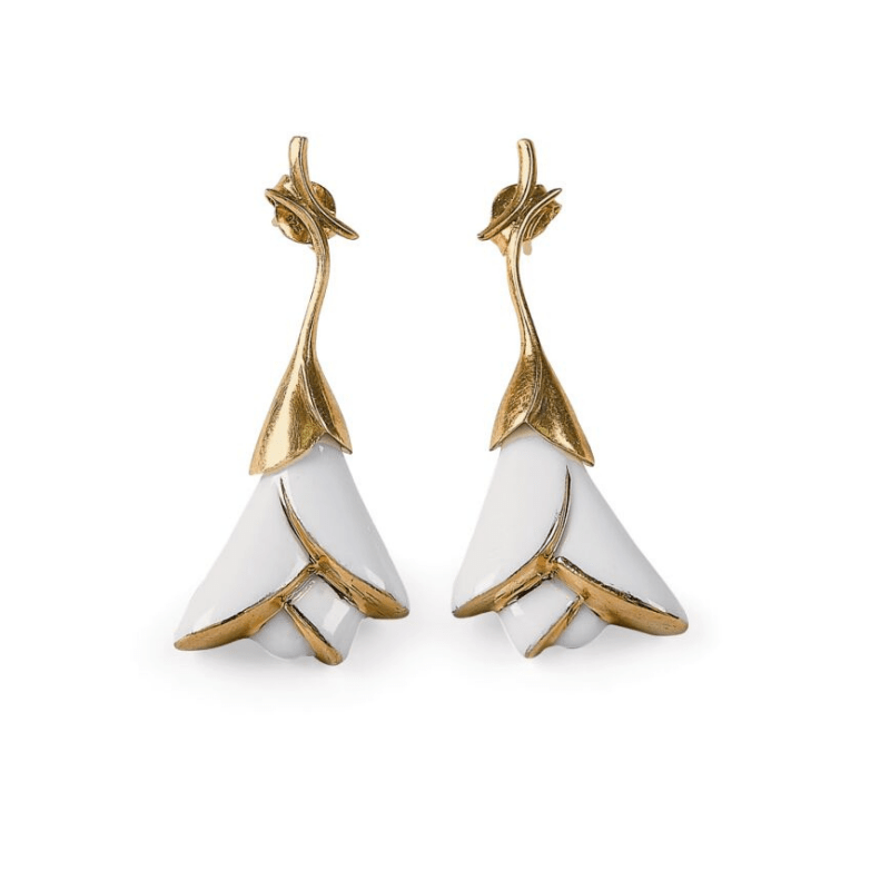 Lladro Inspiration Heliconia Short Earrings. White