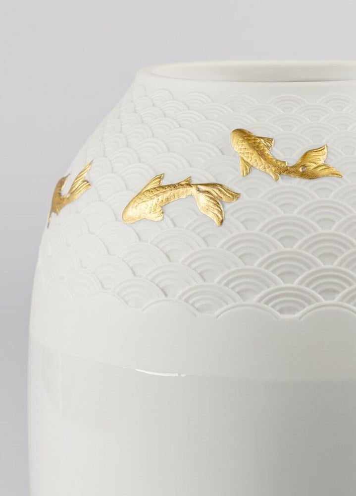 Lladro Inspiration Koi Vase. Golden Lustre