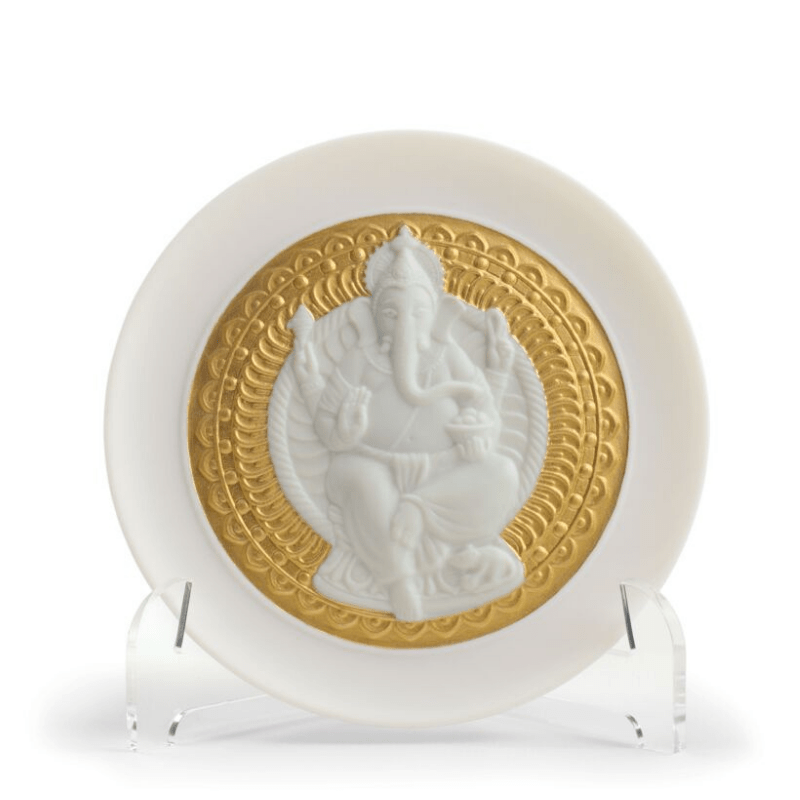 Lladro Inspiration Lord Ganesha Decorative Plate. Golden Lustre