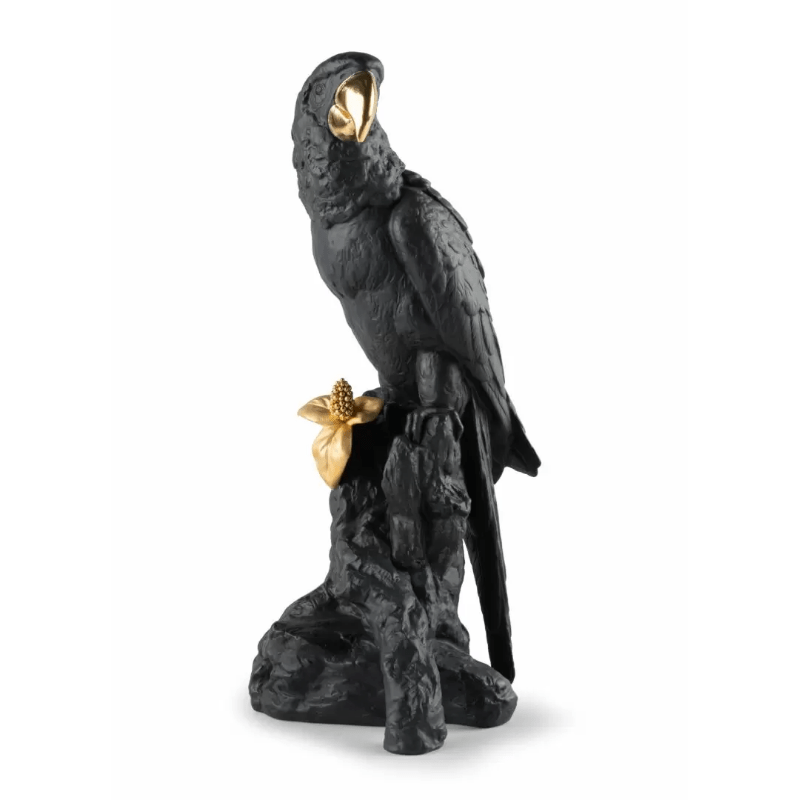 Lladro Inspiration Macaw Bird. Black-Gold. Limited Edition
