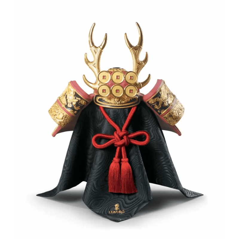 Lladro Inspiration Red Samurai Helmet. Golden Lustre