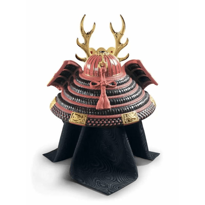 Lladro Inspiration Red Samurai Helmet. Golden Lustre