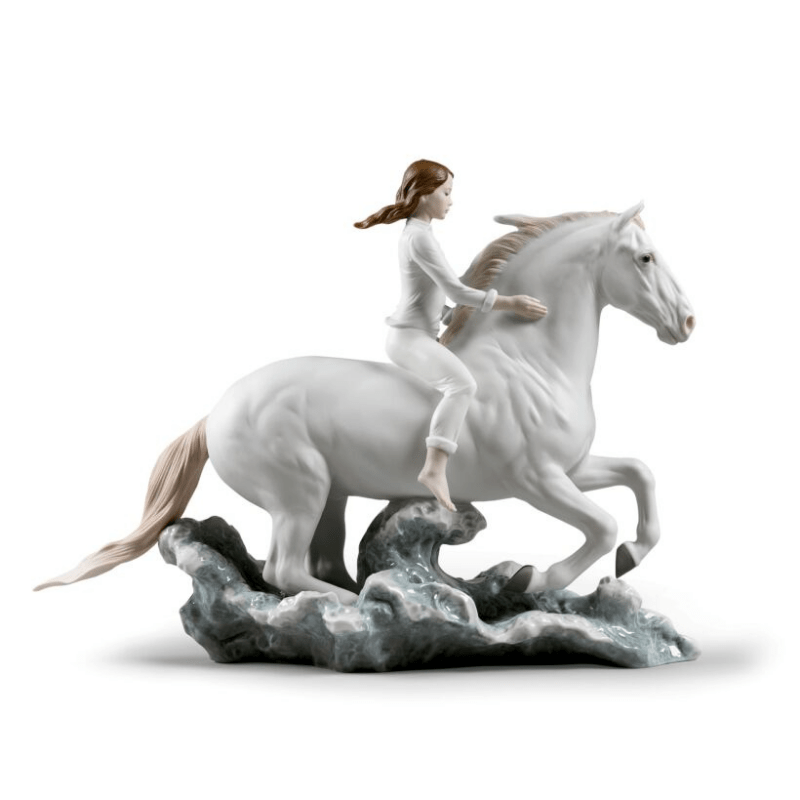 Lladro Inspiration Riding her Horse on the Seashore