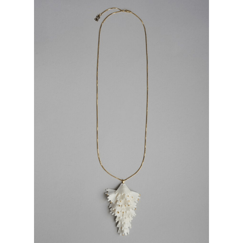 Lladro Jewellery Actinia Long Pendant. White and Golden Lustre