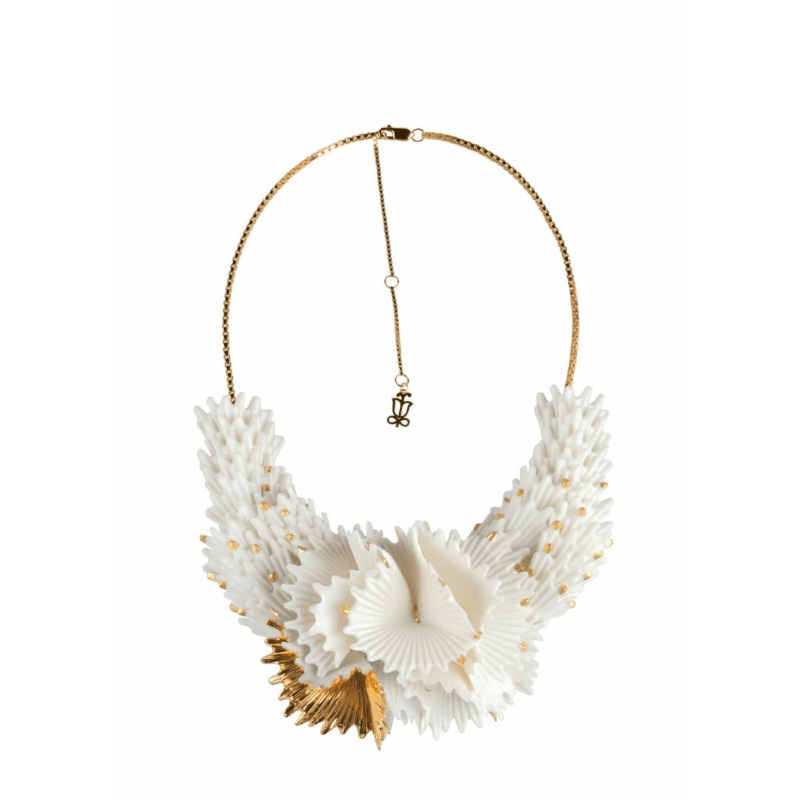 Lladro Jewellery Actinia Necklace. White and Golden Lustre
