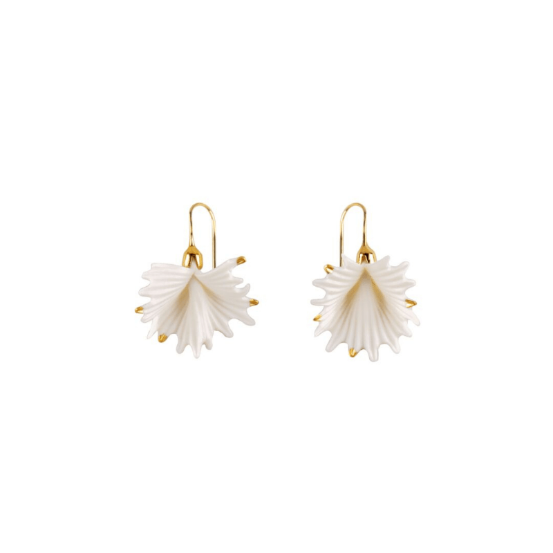 Lladro Jewellery Actinia Short Earrings. White and Golden Lustre