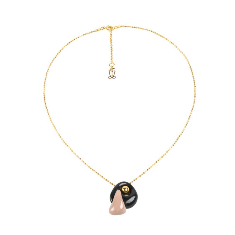 Lladro Jewellery Golden Pebbles Necklace. Black, Beige and Golden Lustre